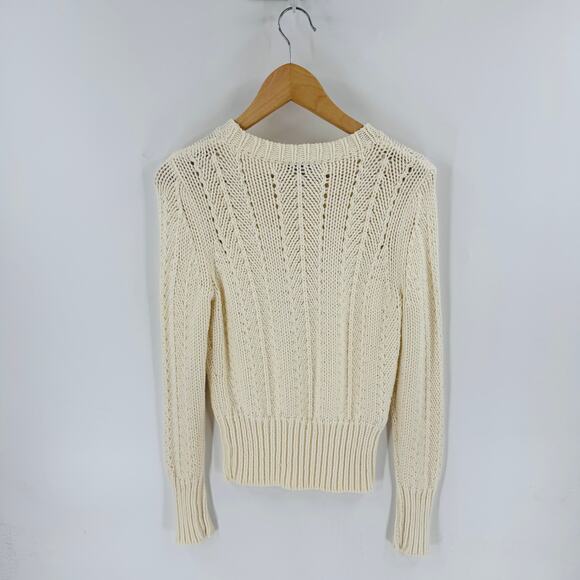 Vintage Ann Taylor Cream Open Knit Cotton Sweater Size M Coastal Grandmother - Picture 2 of 5